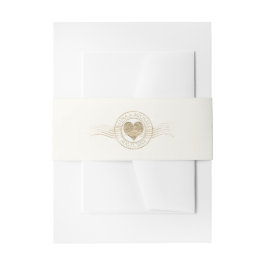 Franse Romance Heart Wedding Gold ID870 Uitnodigingen Wikkel