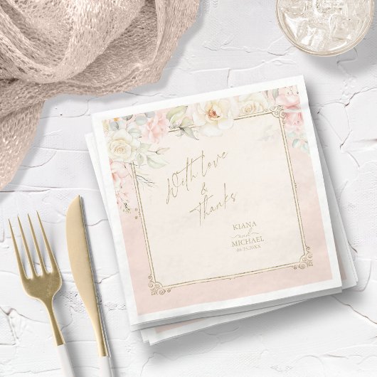 Franse Romance Wedding Floral Lijst Blush ID870 Servet
