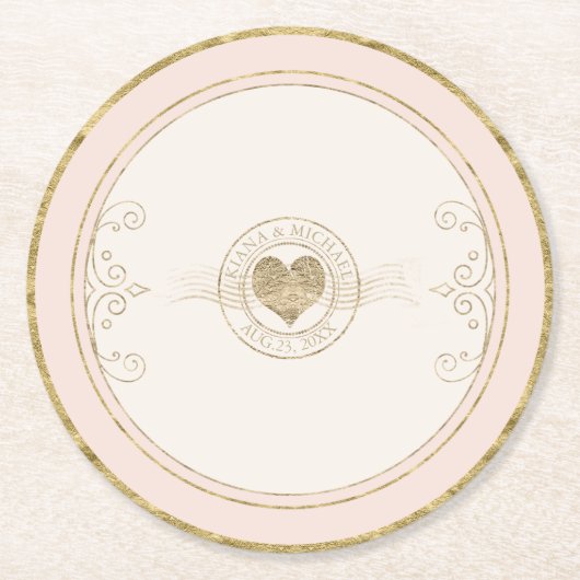 Franse Romance Wedding Heart Blush ID870 Ronde Kartonnen Onderzetter (Voorkant)