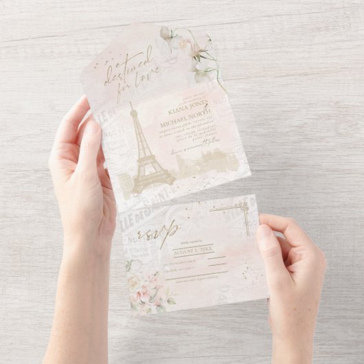 Franse Romance Wedding RSVP Blush ID870 All In One Uitnodiging (Afscheurbaar)