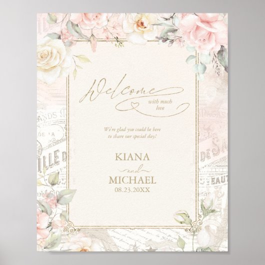 Franse Romance Wedding Welcome Blush ID870 Poster (Voorkant)