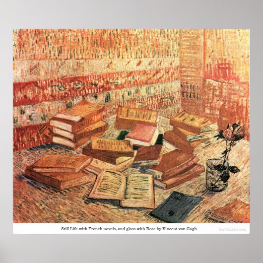 Franse romans en glas met Roos - van Gogh Poster (Voorkant)