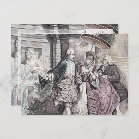 Franse Romantische Scene Faded  kleuren in Shabby Briefkaart (Voorkant / Achterkant)