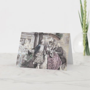 Franse Romantische Scene Faded  kleuren in Shabby Feestdagen Kaart