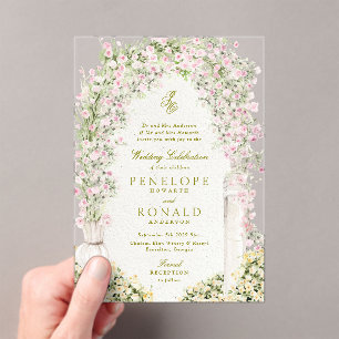 Franse romantische tuinboog monogram koninklijke b acryl uitnodigingen