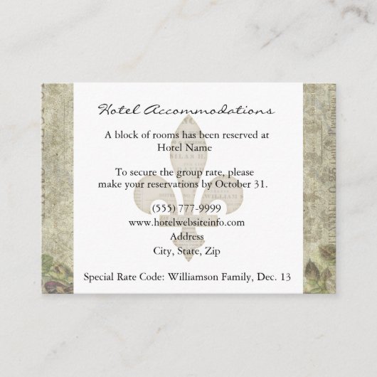 Franse Roos Hotel Accommodatie-kaarten Informatiekaartje (Voorkant)