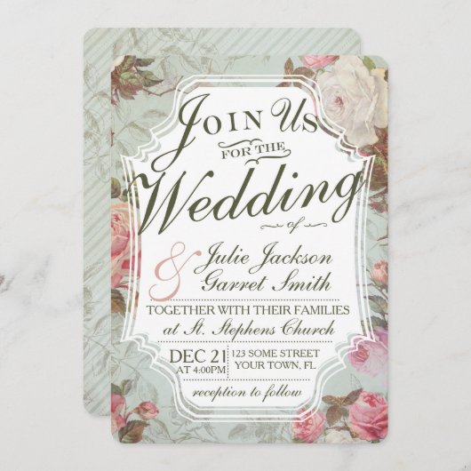  Franse Roos Tuin bruiloft uitnodiging (Voorkant / Achterkant)