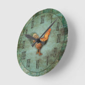 Franse Rooster en Faux Wood Ronde Klok (Hoek)