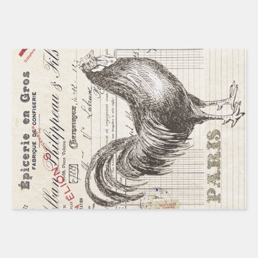 Franse Rooster Hen Receipt Ephemera ontkoppelde vo Inpakpapier Vel (Voorkant 3)