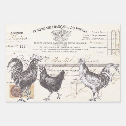 Franse Rooster Hen Receipt Ephemera ontkoppelde vo Inpakpapier Vel (Voorkant)