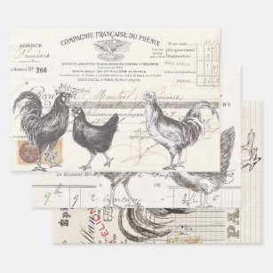 Franse Rooster Hen Receipt Ephemera ontkoppelde vo Inpakpapier Vel