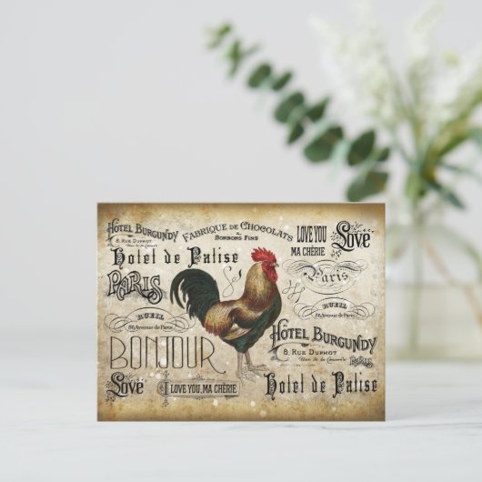 Franse Rooster te Parijs Briefkaart (Staand voorkant)