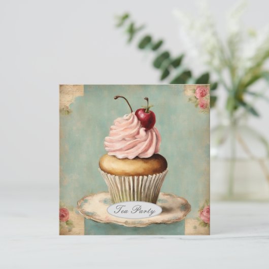  Franse roze cupcake verjaardagsfeestje Kaart (Staand voorkant)