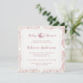  Franse roze Damask Baby shower Tea Party Kaart (Staand voorkant)