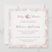  Franse roze Damask Baby shower Tea Party Kaart (Voorkant)