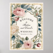 Franse Roze en Gouden Bloemen Peony Elegant Huweli Poster (Voorkant)