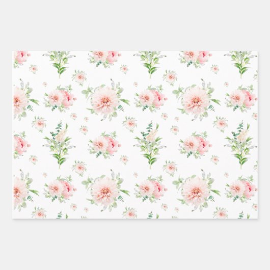 Franse Roze en Witte Waterverf Bloemen Inpakpapier Vel (Voorkant 2)