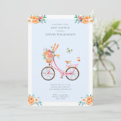 Franse roze  fiets Baby shower Kaart (Staand voorkant)