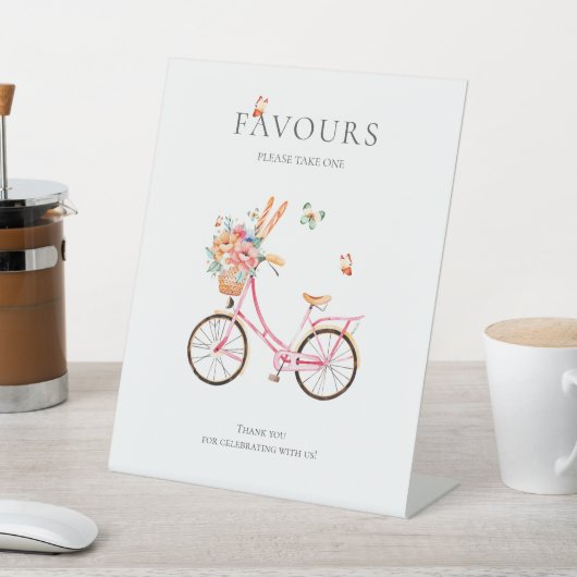 Franse roze  fiets reclamebord met voetstuk (Insitu)