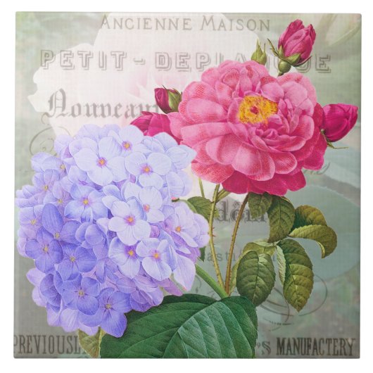 Franse Roze Purple Flowers Ceramic Tile Tegeltje (Voorkant)