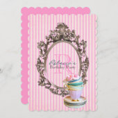 franse roze strepen cupcake paris verjaardagsfeest kaart (Voorkant / Achterkant)