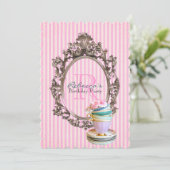 franse roze strepen cupcake paris verjaardagsfeest kaart (Staand voorkant)