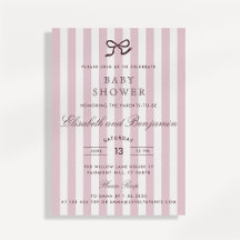Franse Roze Strik en Strepen Baby Shower Uitnodigi