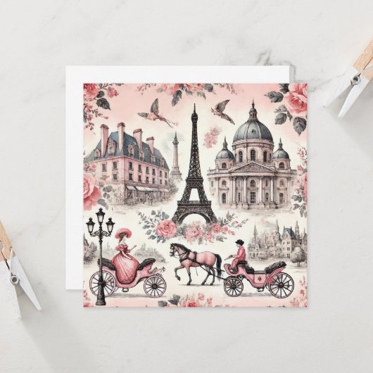 Franse roze Tegel Kaart (Voorkant / Achterkant in situ)