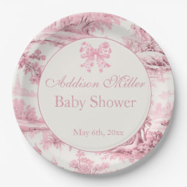 Franse Roze Toile Bloemen Bow Baby Meisje Douche Papieren Bordje
