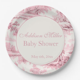 Franse Roze Toile Bloemen Bow Baby Meisje Douche Papieren Bordje