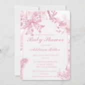Franse Roze Toile Bloemen Bow Baby Meisje Douche Save The Date (Voorkant)