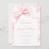 Franse Roze Toile Bloemen Bow Boho Baby Meisje Dou Kaart (Voorkant)