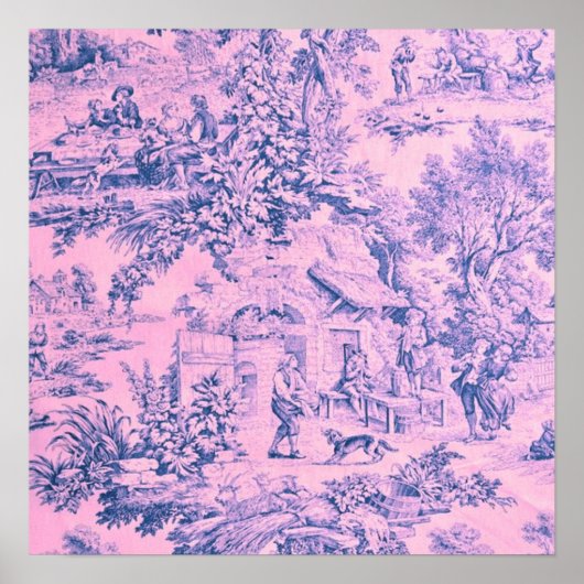 Franse Roze Toile Chinoiserie Rustieke Rococo Stij Poster (Voorkant)