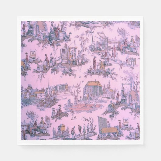 Franse Roze Toile de Jouy Chinoiserie Stijl Rustie Servet (Voorkant)