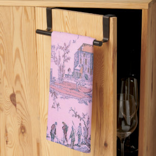 Franse Roze Toile de Jouy Chinoiserie Stijl Rustie Theedoek