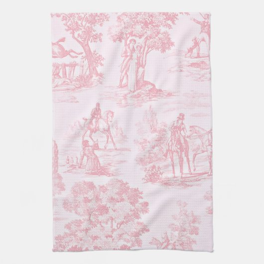 Franse Roze Toile de Juoy Vintage Patroon Theedoek (Verticaal)