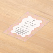  Franse Roze Toile Flowers Meisje Doop Acryl Uitnodigingen (Laagn)