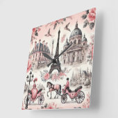 Franse Roze Toile Square Wall Clock Vierkante Klok (Hoek)