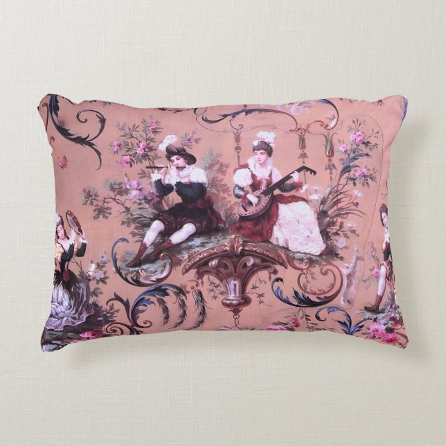  Franse Roze Toile Victoriaans stijl Bloemen Accent Kussen (Voorkant)