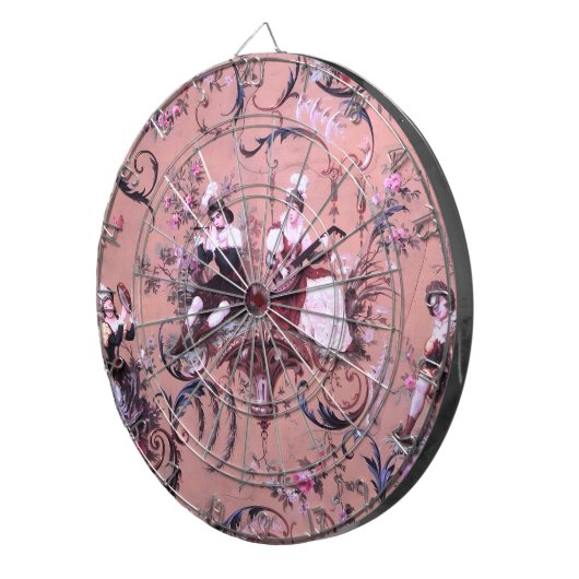 Franse Roze Toile Victoriaans stijl Bloemen Dartbord (Voorkant Rechts)