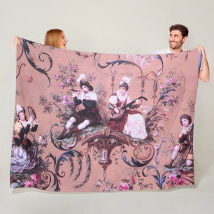  Franse Roze Toile Victoriaans stijl Bloemen Fleece Deken