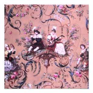  Franse Roze Toile Victoriaans stijl Bloemen Foto Afdruk