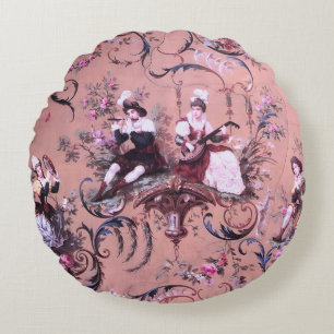 Franse Roze Toile Victoriaans stijl Bloemen Rond Kussen