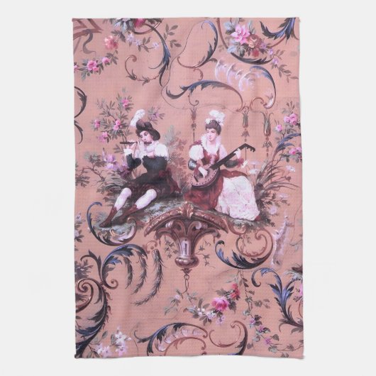 Franse Roze Toile Victoriaans stijl Bloemen Theedoek (Verticaal)