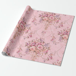 Franse Roze Victoriaans Stijl Bloemen Decoupage Cadeaupapier
