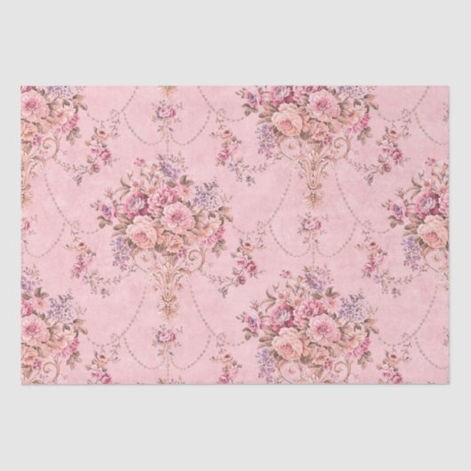 Franse Roze Victoriaans Stijl Bloemen Decoupage Tissuepapier (Voorkant)
