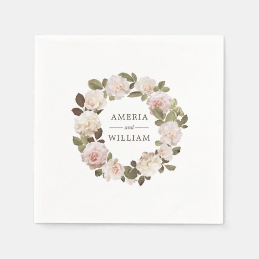 Franse Rozen Aangedreven bruiloft Napkin Servet (Voorkant)