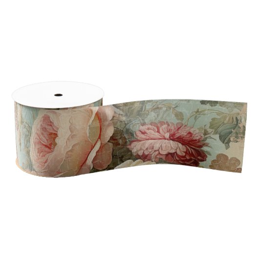  Franse Rozen Bloemblauw n Roze Decoupage Grosgrain Lint (Spoel)