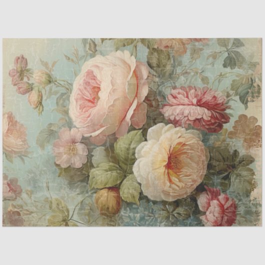 Franse  Rozen Bloemblauw n Roze Decoupage Tissuepapier (Voorkant)