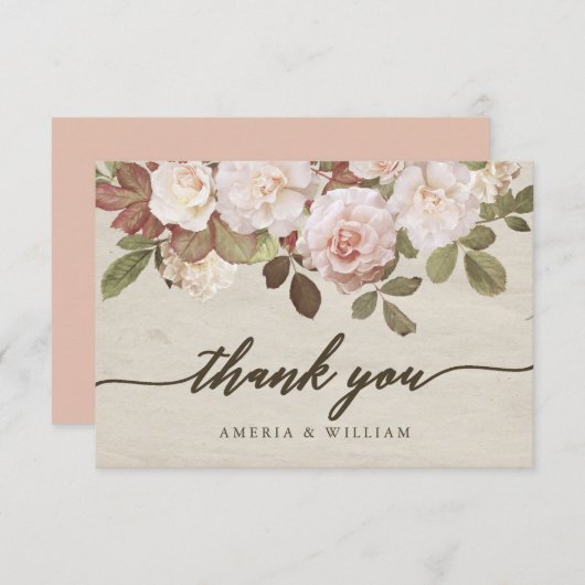 Franse Rozen bruiloft Hartelijk dank Bedankkaart (Voorkant / Achterkant)